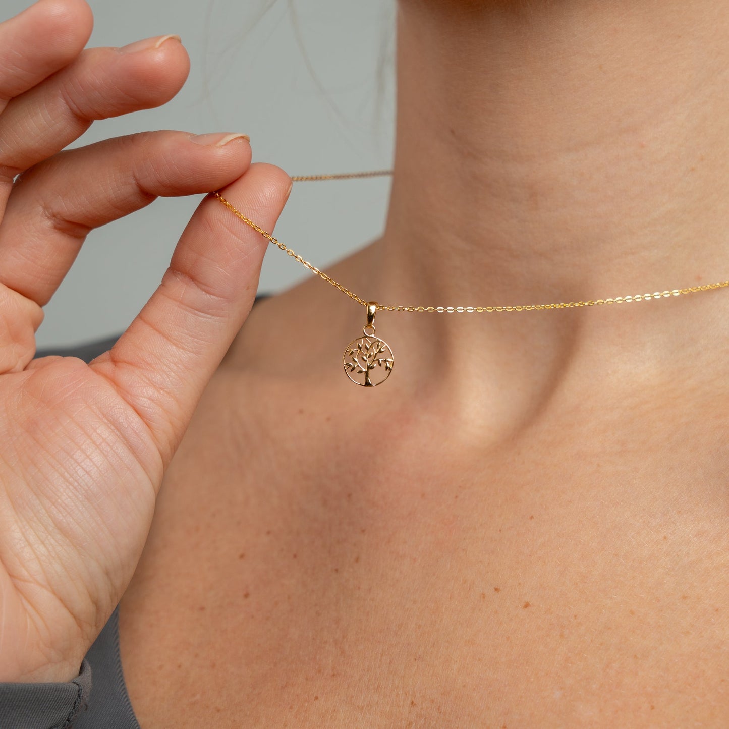 Halskæde med Vedhæng Livets Træ 8 Karat Guld Forgyldt Sterling Sølv Kæde 45 cm