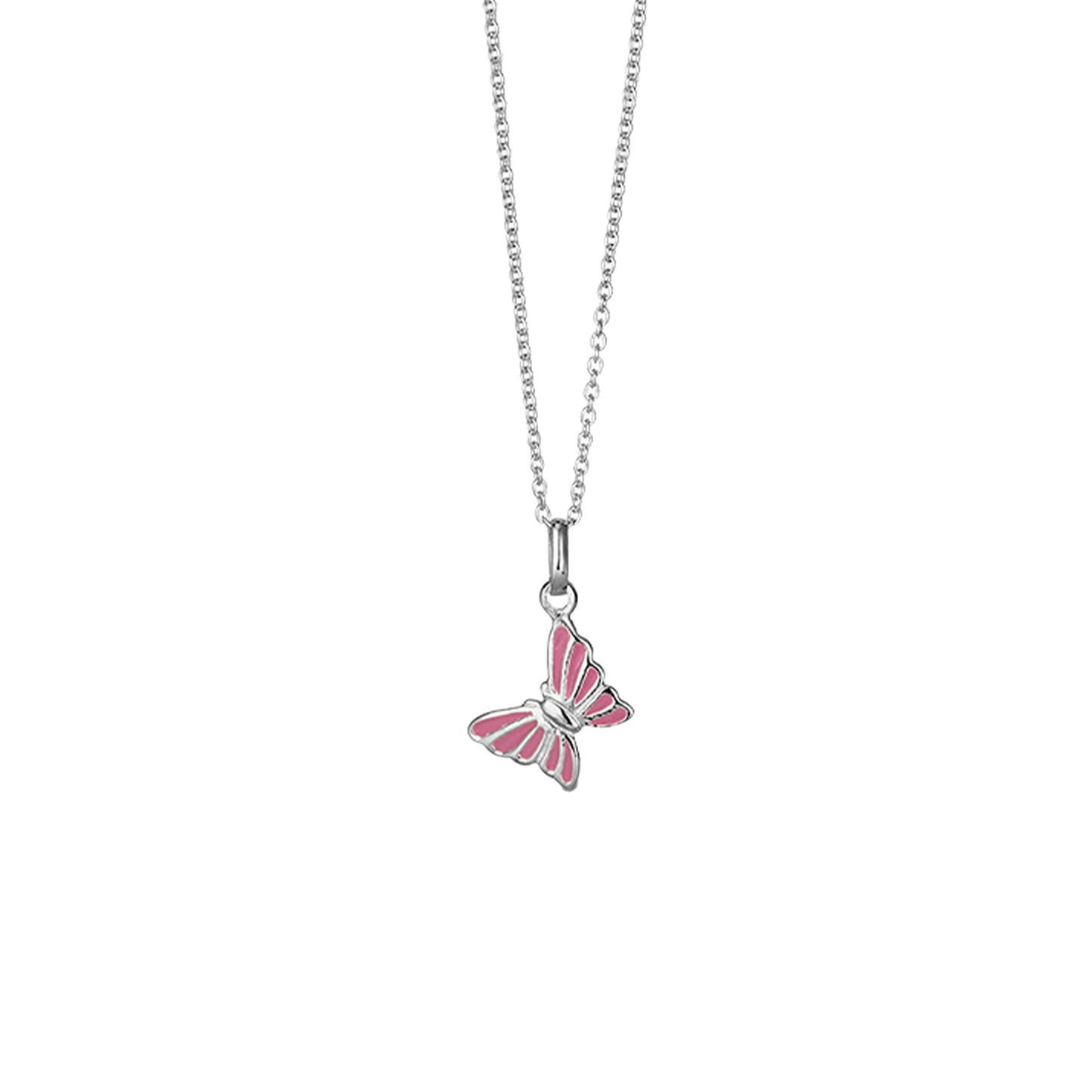 Halskæde til Børn med Pink Emalje Sommerfugl Sterling Sølv 38 cm