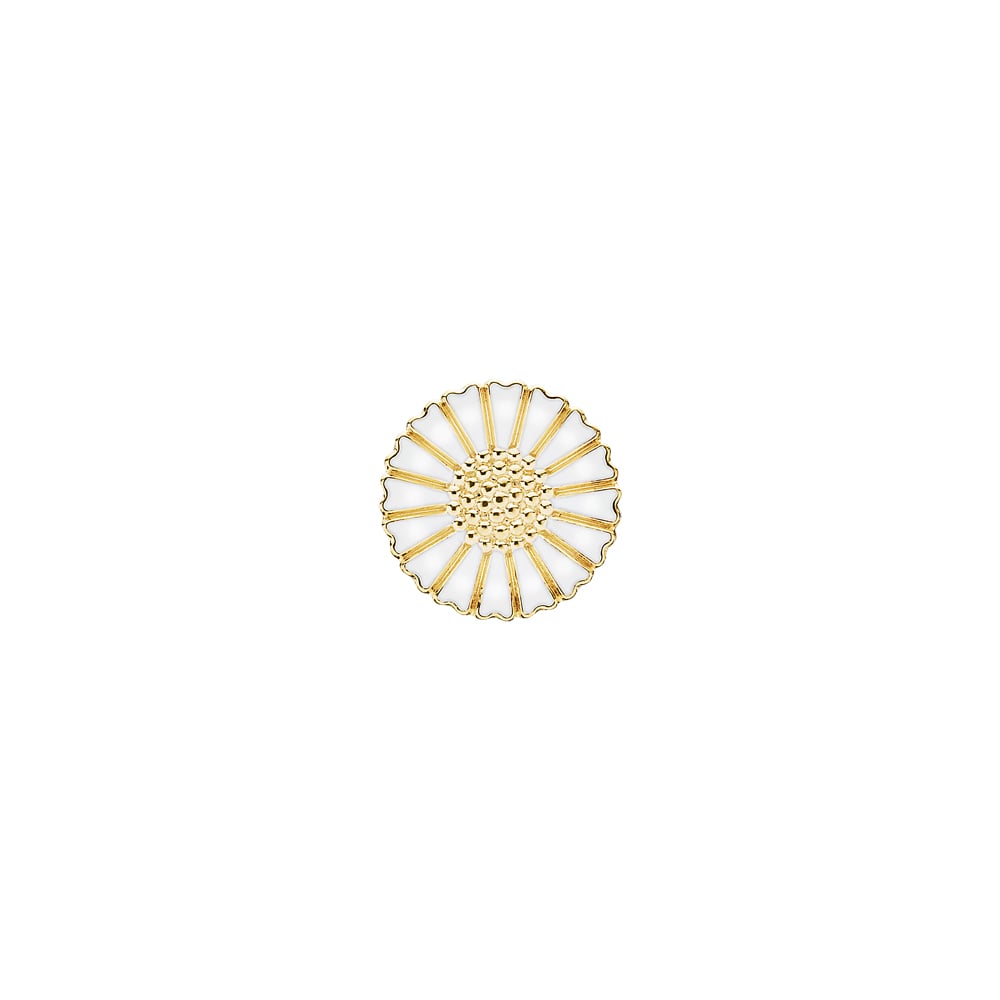 Marguerit broche, 18mm , 24 kt guldbelagt sølv., vid emalje