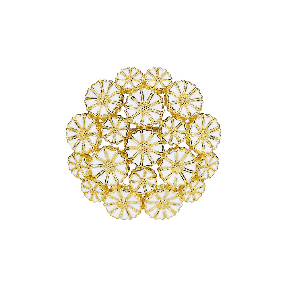 Marguerit broche, 24 kt guldbelagt sølv, hvid emalje