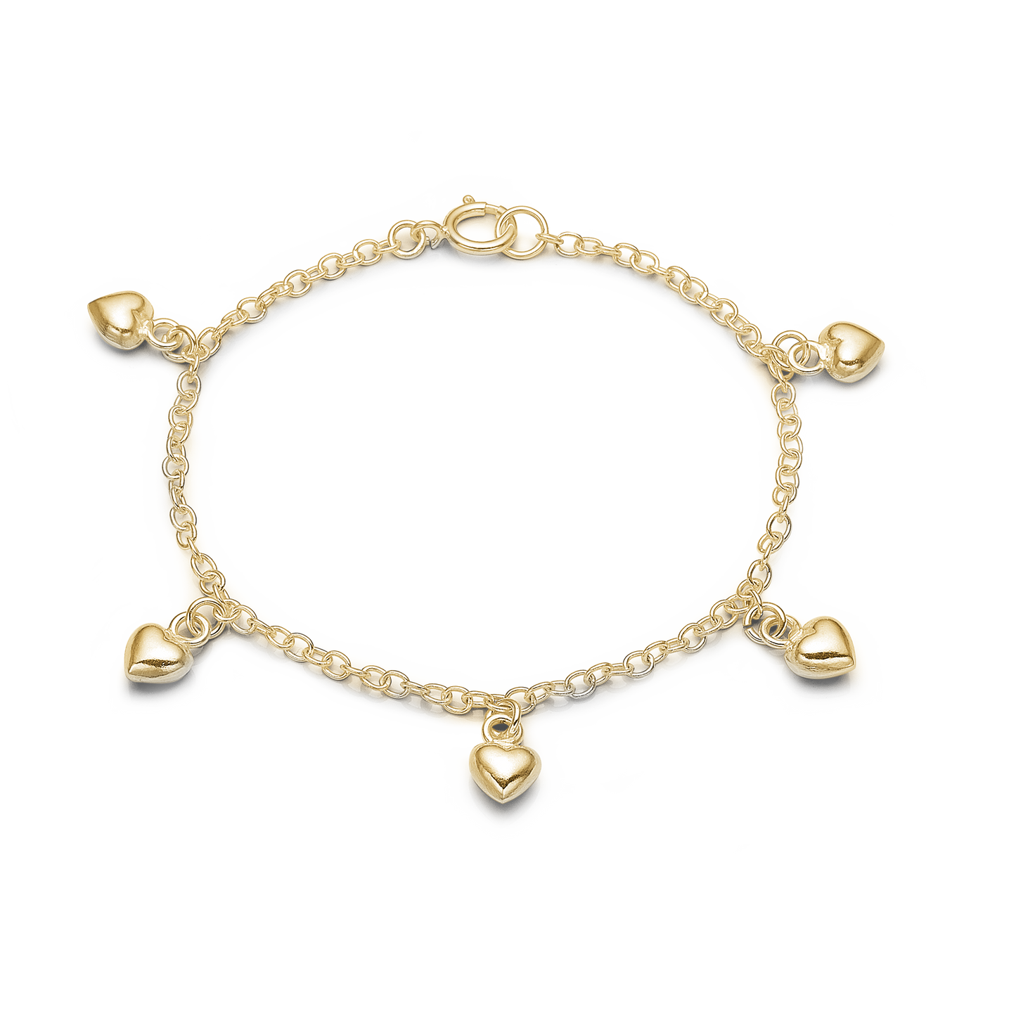 Armbånd til Børn med 5 Hjerter Forgyldt Sterling Sølv 17 cm