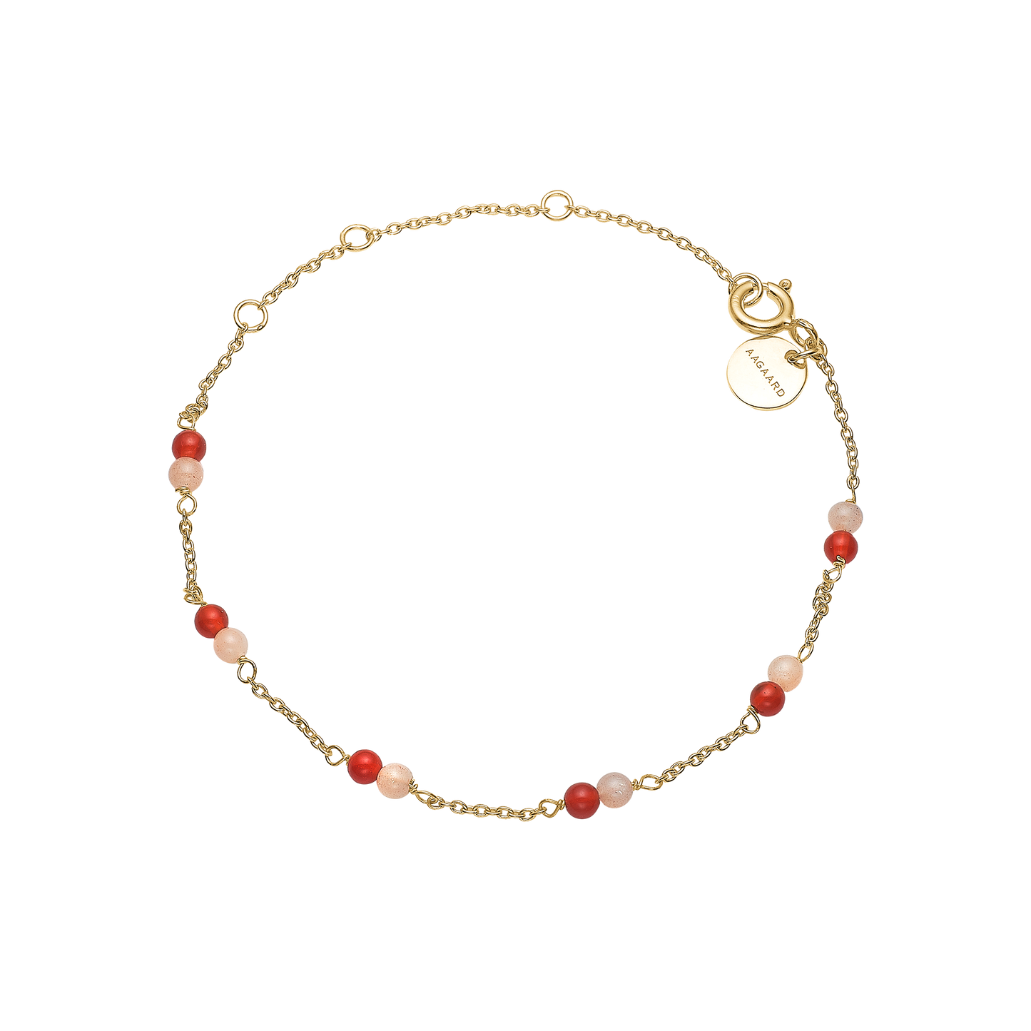 Armbånd Rød Agat / Pink Månesten Forgyldt Sterling Sølv