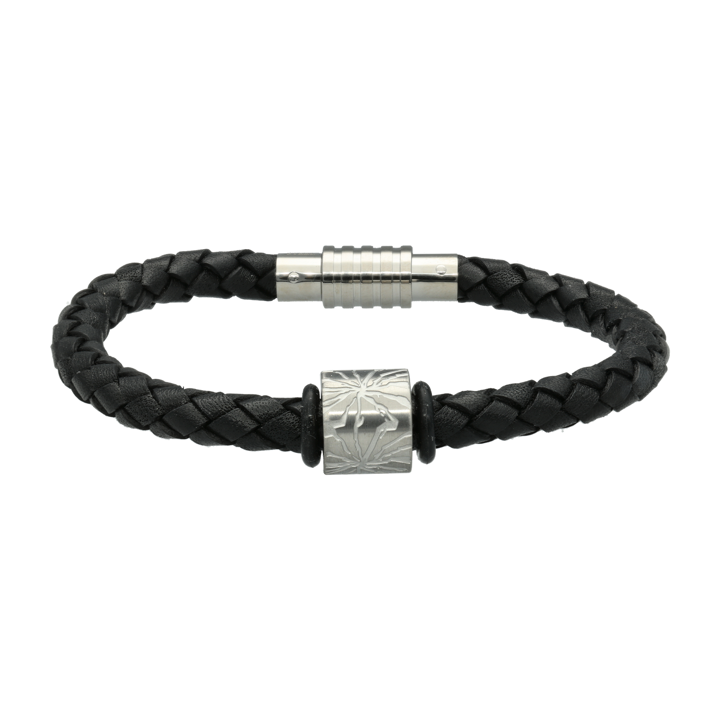 Armbånd Mens Læder Sort med Charm 23 cm