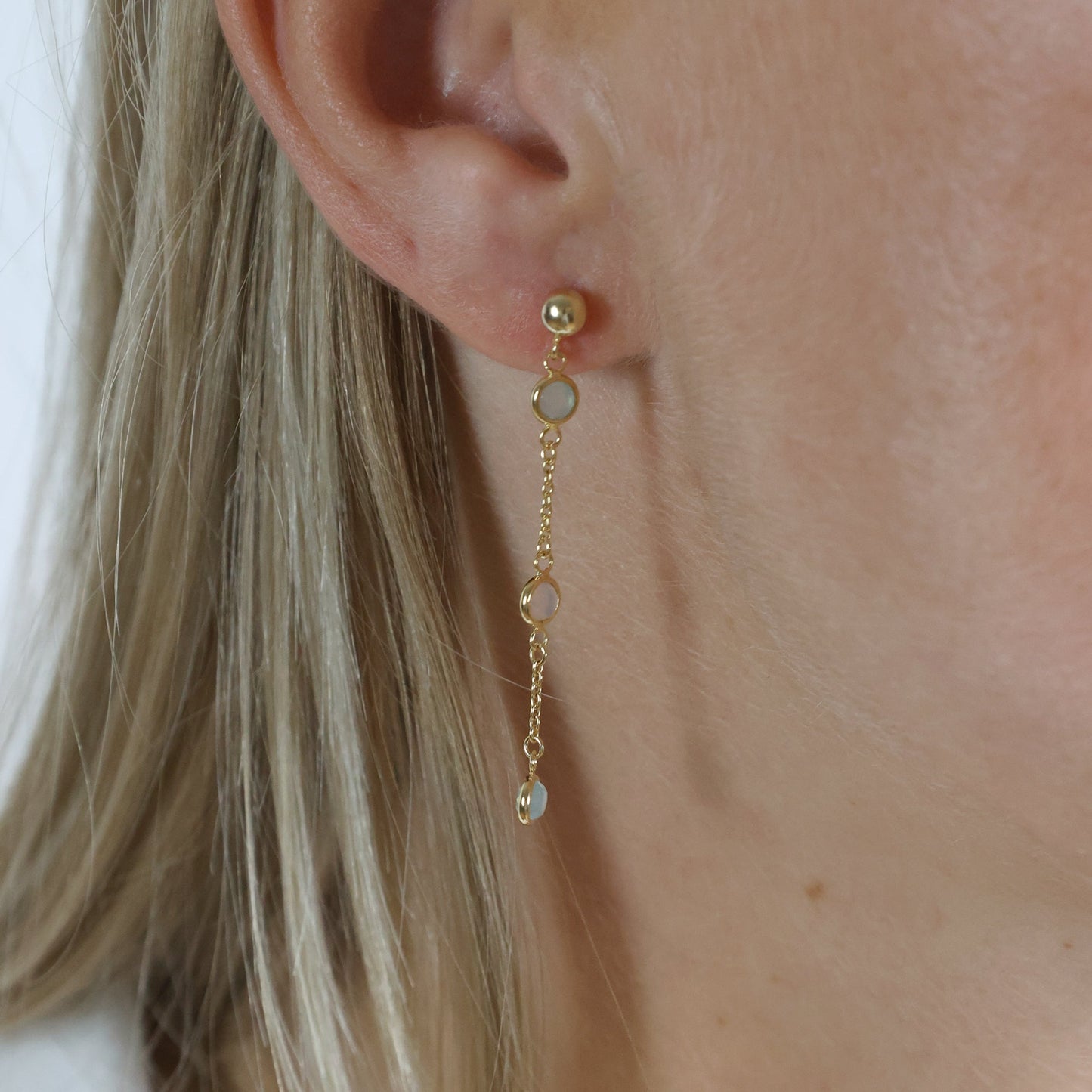 Øreringe Pink/Blå Agat 8 Karat Guld