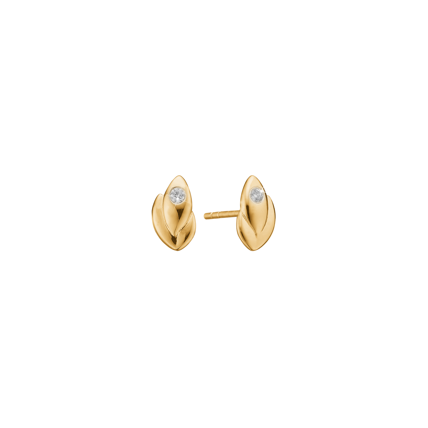 Ørestikker med 2 Cubic Zirkonia Forgyldt Sterling Sølv