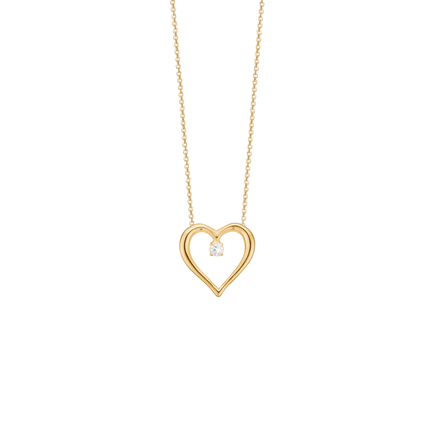 Hjerte Vedhæng 14 Karat Guld Med 1x0,03 ct W/PI Diamant og Forgyldt Halskæde