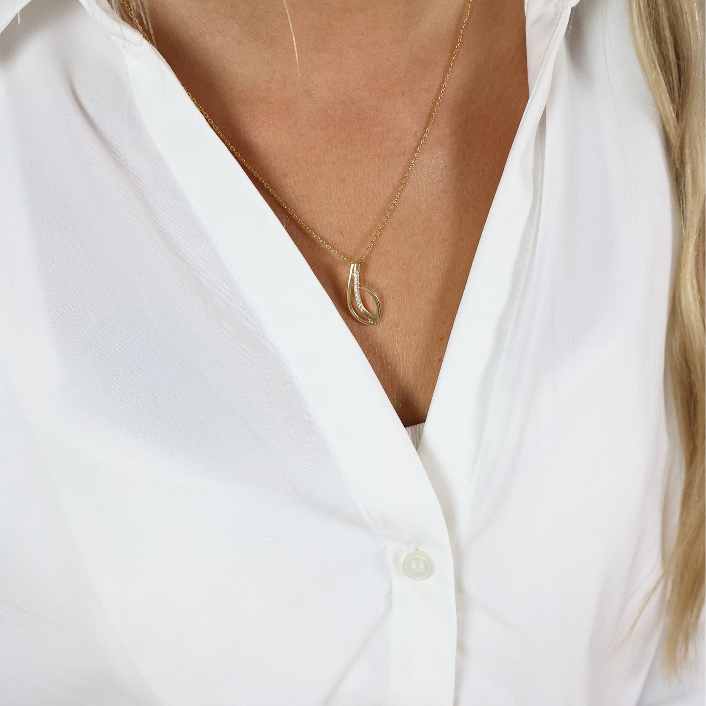 Halskæde med Vedhæng Spir med Cubic Zirkonia 8 Karat Guld Forgyldt Sterling Sølv Kæde 45 cm