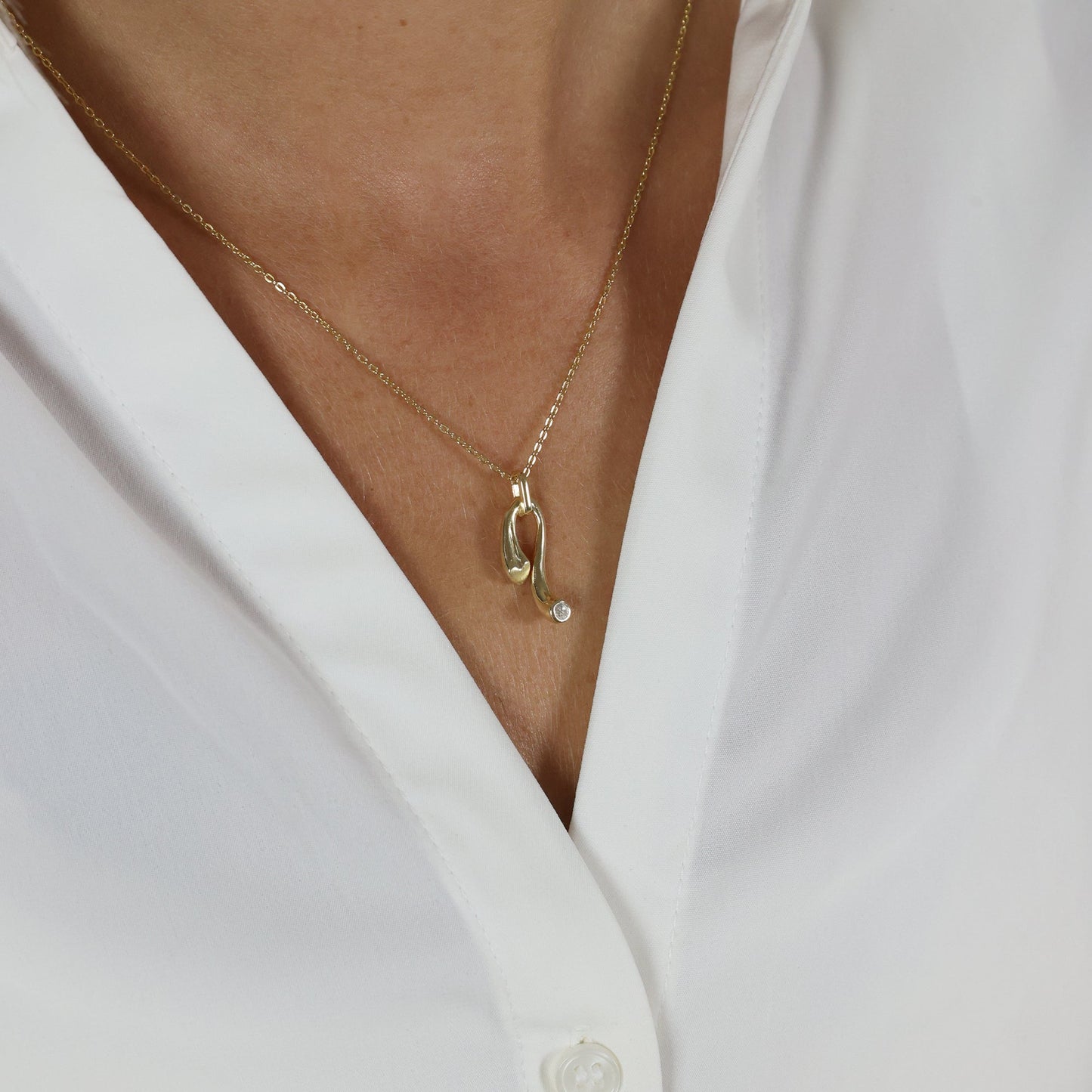 Halskæde med Vedhæng Hjerte med Cubic Zirkonia 8 Karat Guld Forgyldt Sterling Sølv Kæde 45 cm