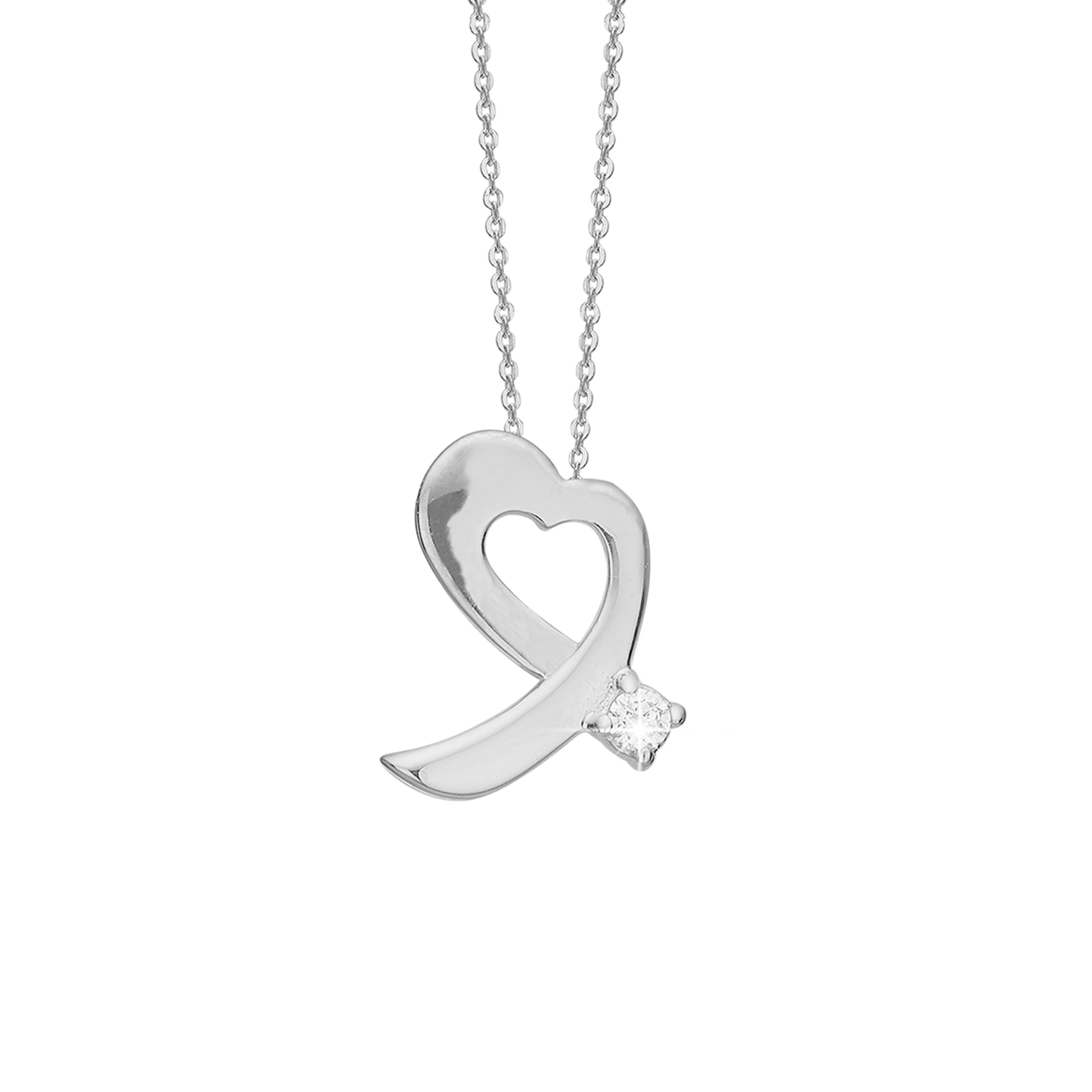 Halskæde med Vedhæng Hjerte 8 Karat Hvidguld med 1x0,04 W/PI Diamant Sterling Sølv Kæde 45 cm