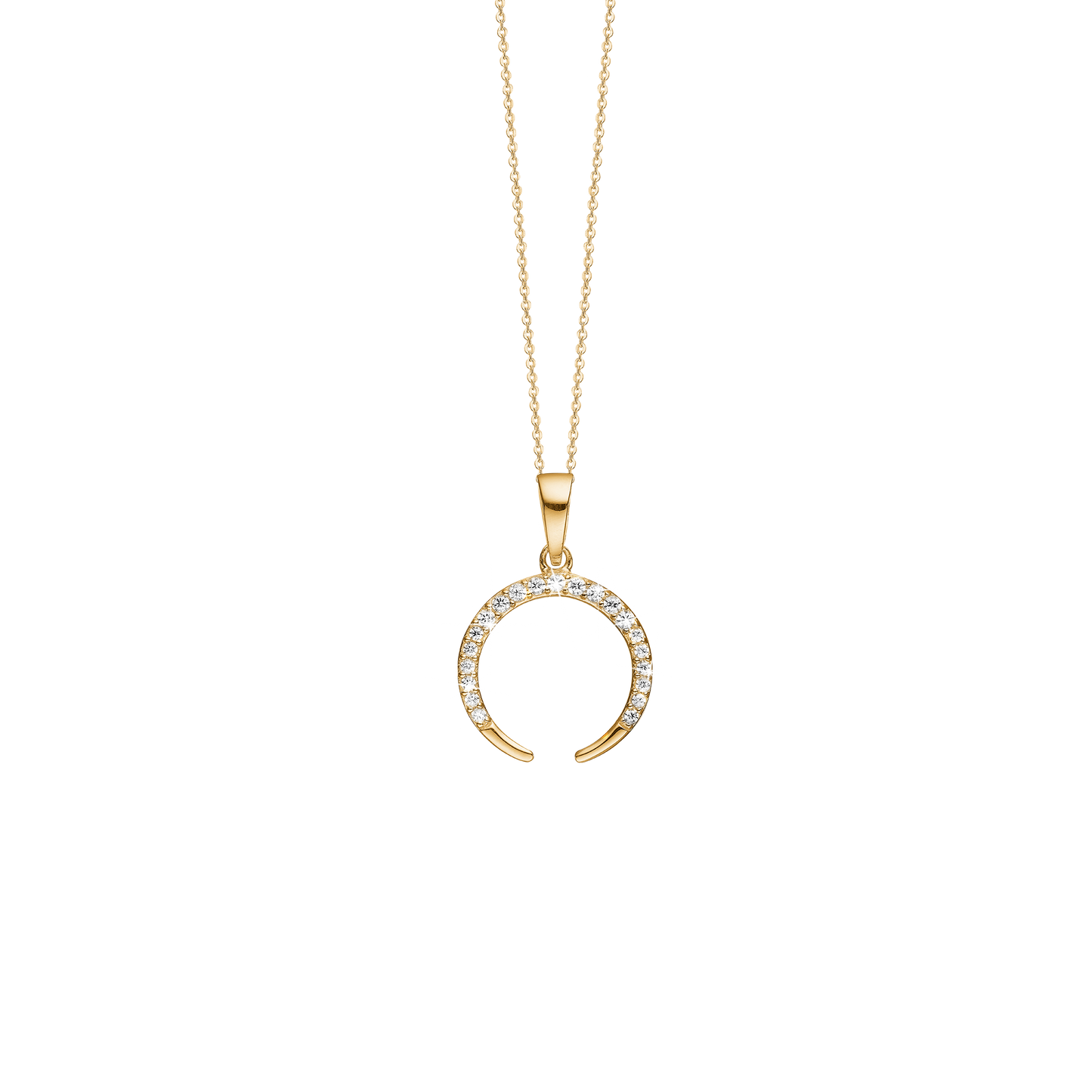 Halskæde med Vedhæng Horn med 21 Cubic Zirkonia Forgyldt Sterling Sølv 45 cm