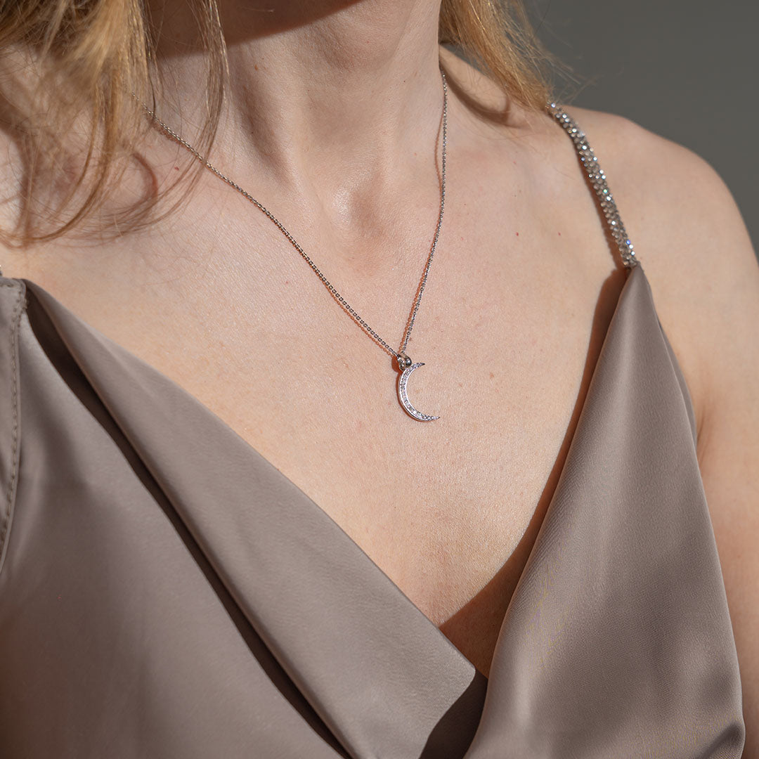 Halskæde med Vedhæng Moon Cubic Zirkonia Sterling Sølv 45 cm