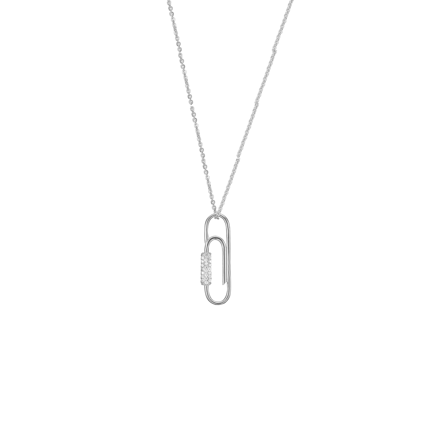 Halskæde med Vedhæng Paper Clip Cubic Zirkonia Sterling Sølv 45 cm