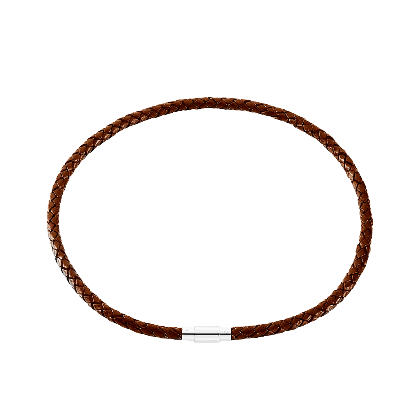 Halskæde Mens Læder Collier Brun Flet Stål Lås 50 cm