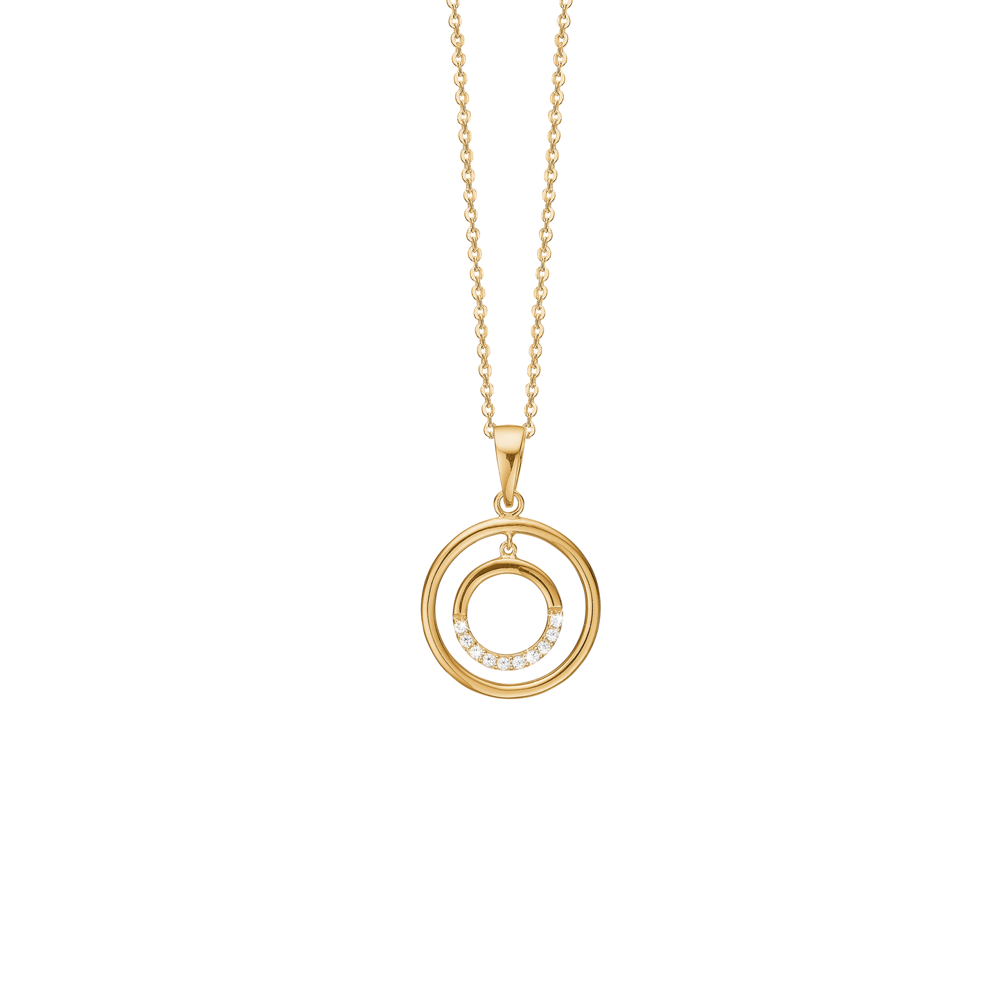 Halskæde med Vedhæng Cirkler med 10 Cubic Zirkonia Forgyldt Sterling Sølv 45 cm