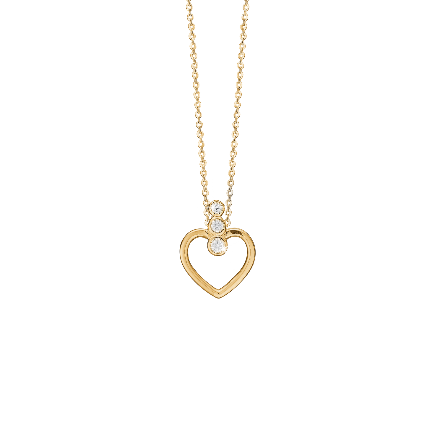 Halskæde med Vedhæng Hjerte med 3 Cubic Zirkonia Forgyldt Sterling Sølv 45 cm