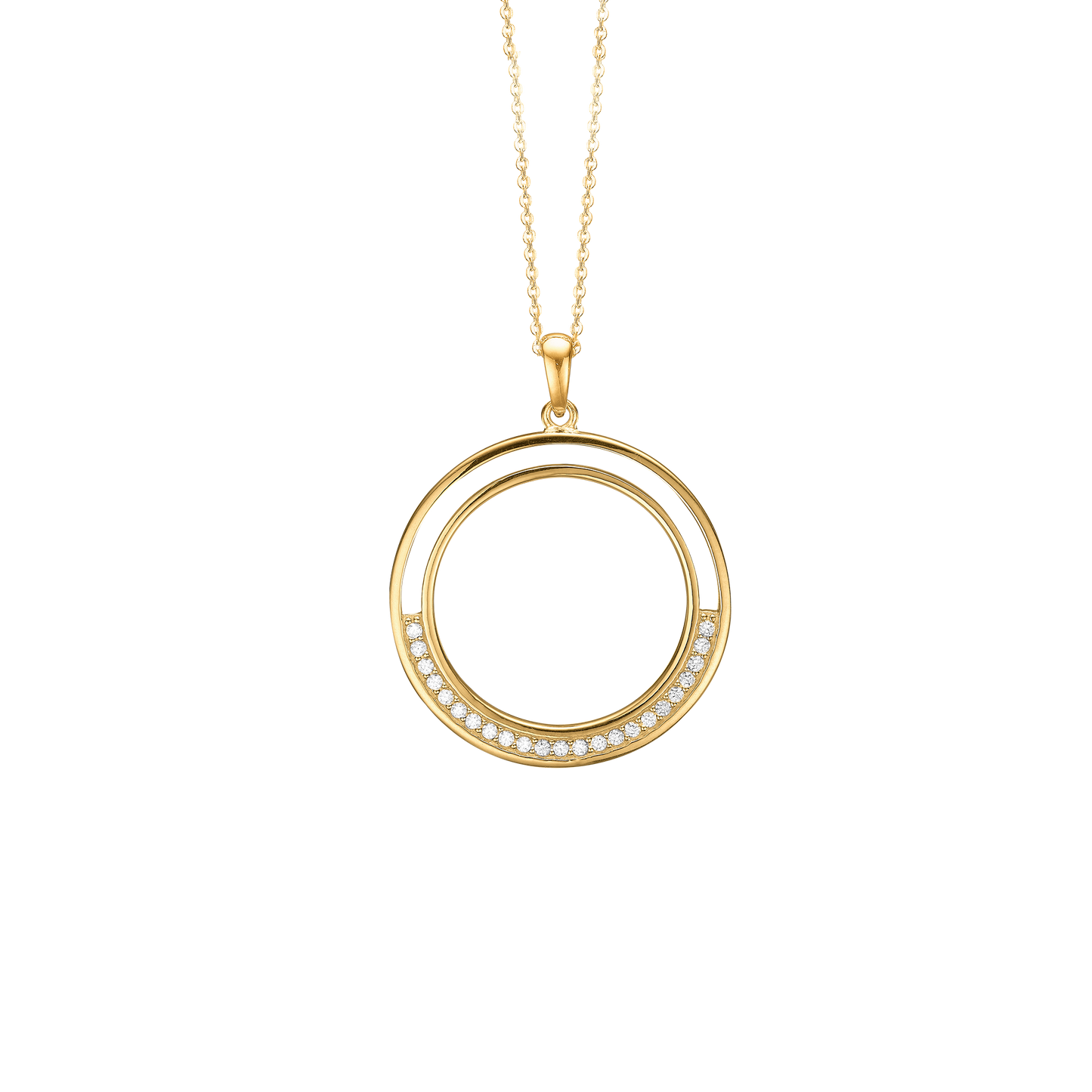 Halskæde med Vedhæng Stor Cirkel Cubic Zirkonia Forgyldt Sterling Sølv 45 cm