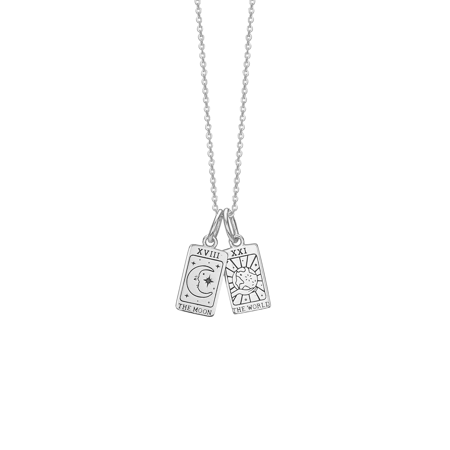 Halskæde med Vedhæng Moon + World Sterling Sølv 45 cm