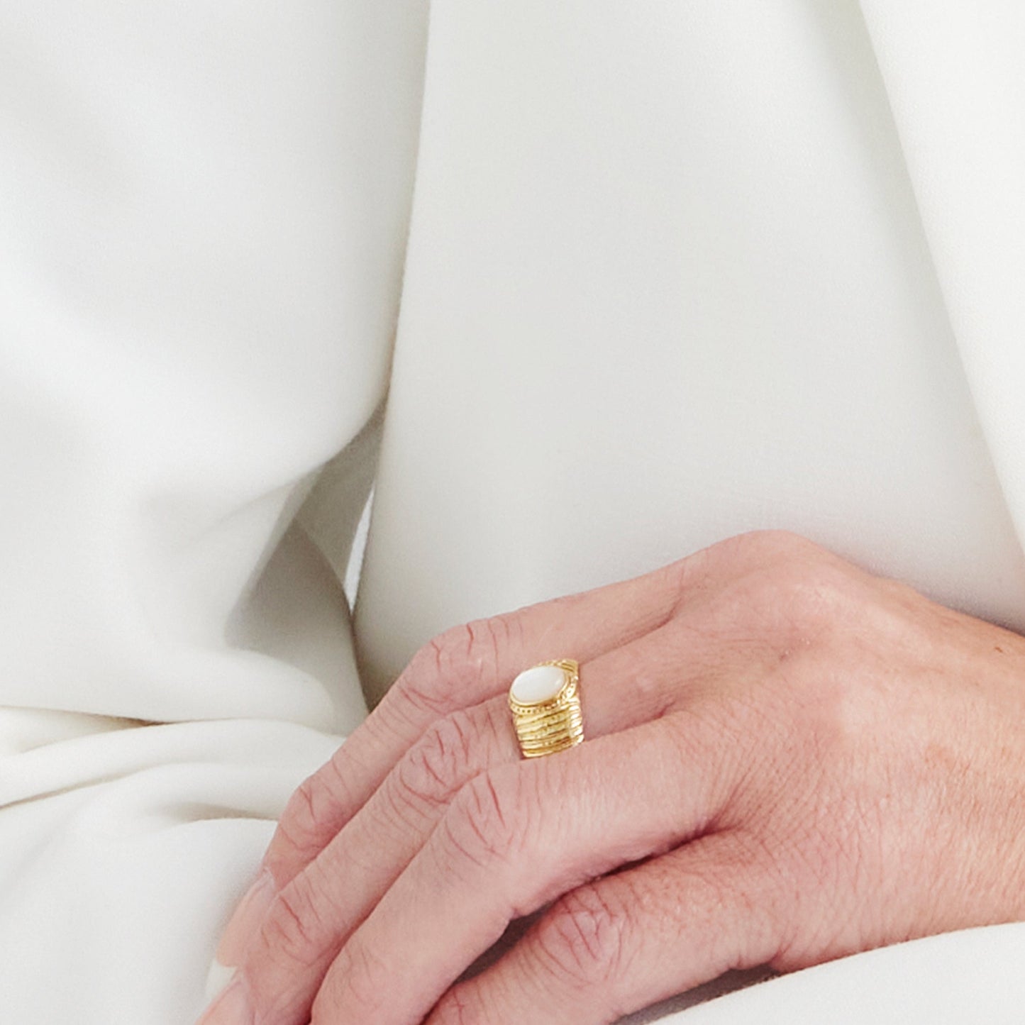 Ring Perlemor Forgyldt Sterling Sølv