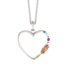 Sølv halskæde rhodineret hjerte med farvede sten