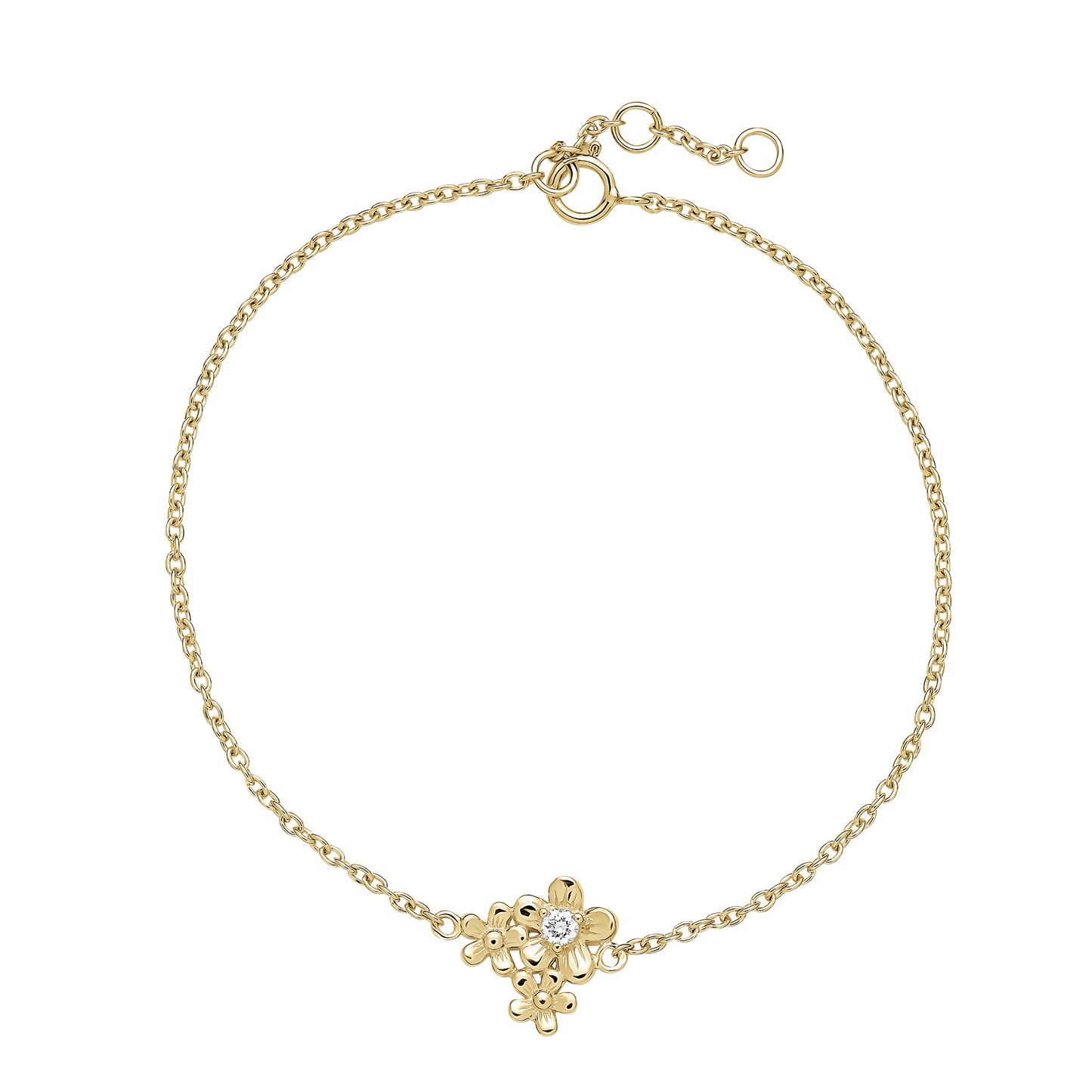 8 kt. guld armbånd blomst og diamant 0,07 ct 17-18-19 cm