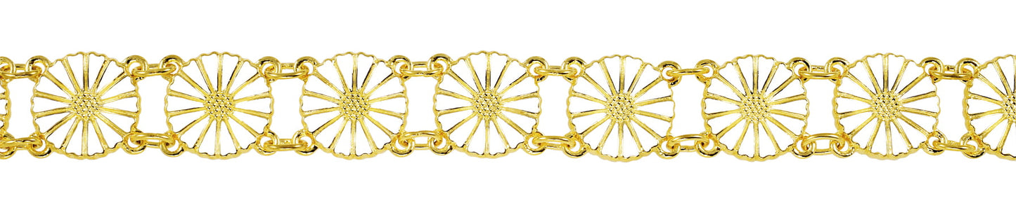 Marguerit armbånd, 24 kt guldbelagt sælv, hvid emalje, L 19 cm.