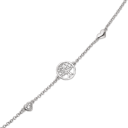 Sølv armbånd rhodineret livets træ i cirkel med sølv hjerter