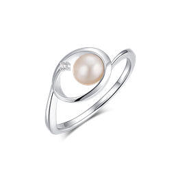 Sølv ring rhodineret oval med ferskvandsperle