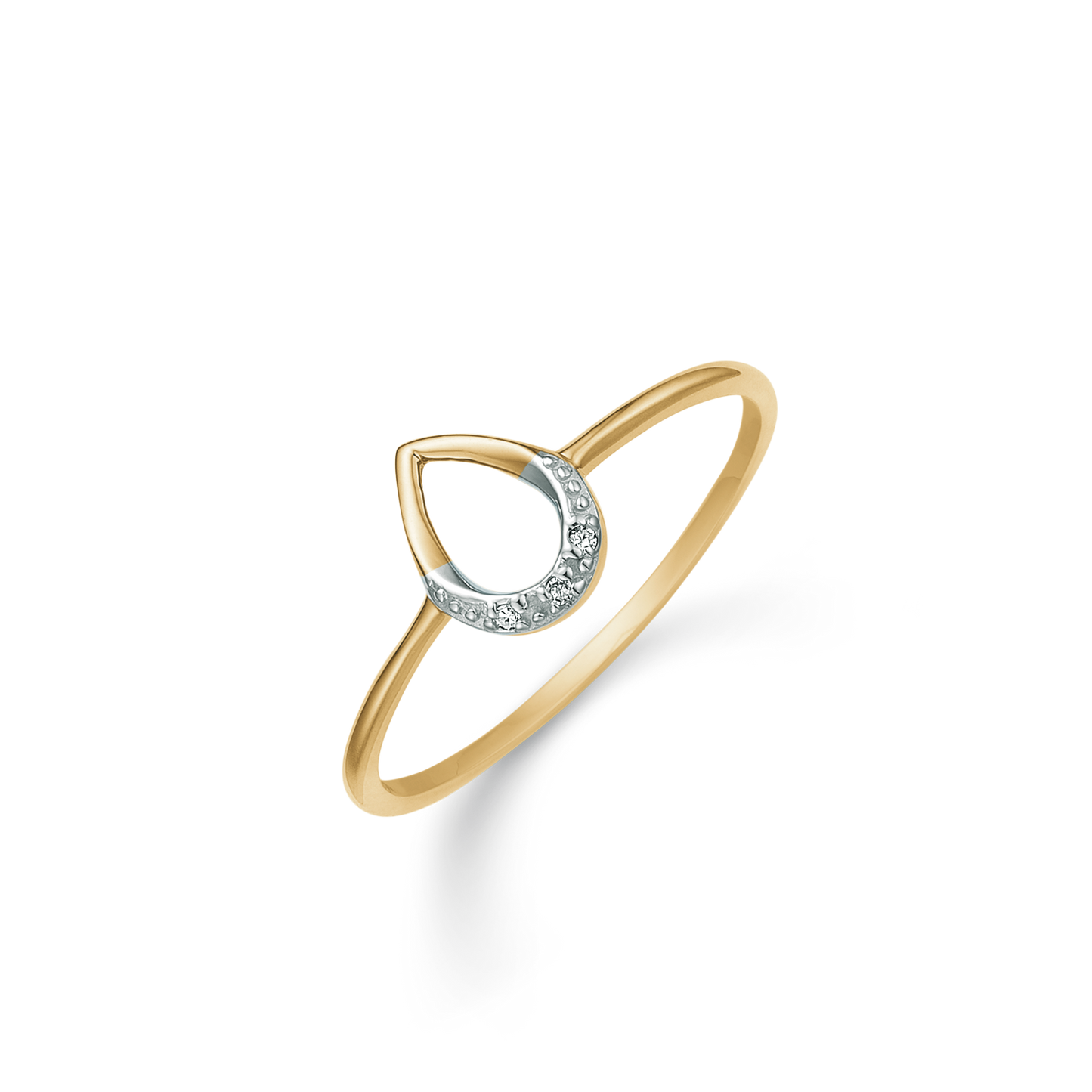 14 kt guldring, dråbe, med diamanter