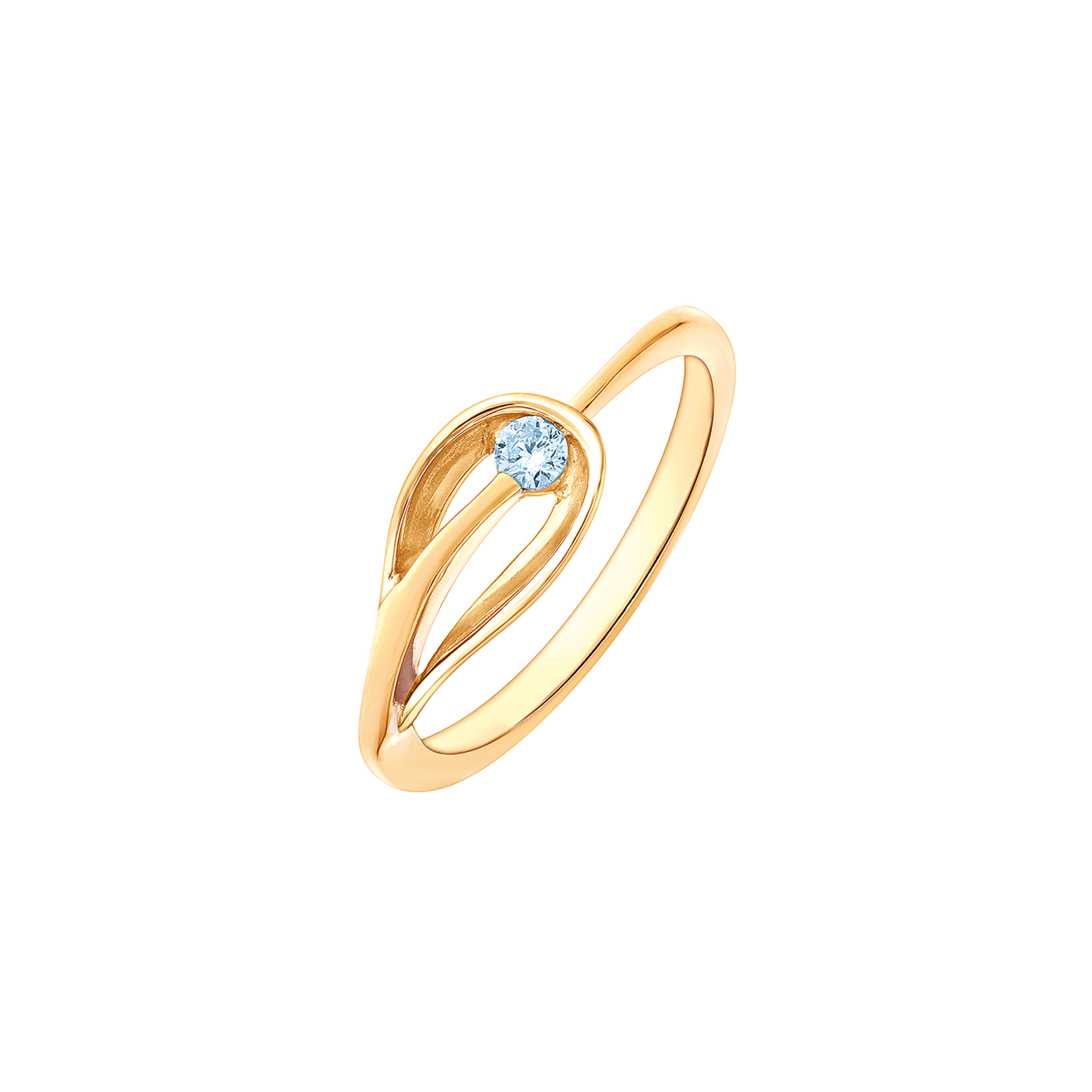 14 kt guldring, dråbe, med diamant