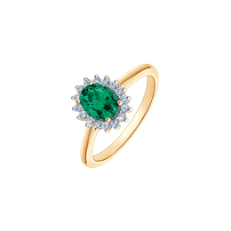 14 kt guld rosetring med smaragh og diamanter