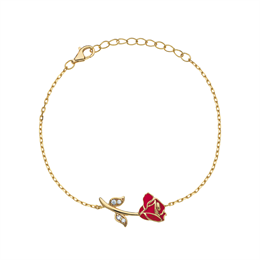 Sølvforgyldt halskæde rød rose med syntetiske cubic zirconia.