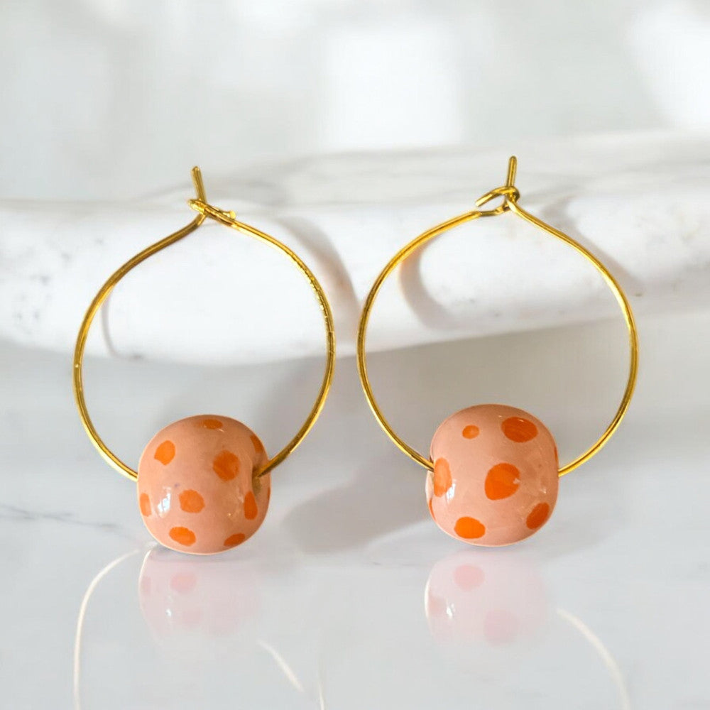 Unika øreringe - Koral blossom orange dots