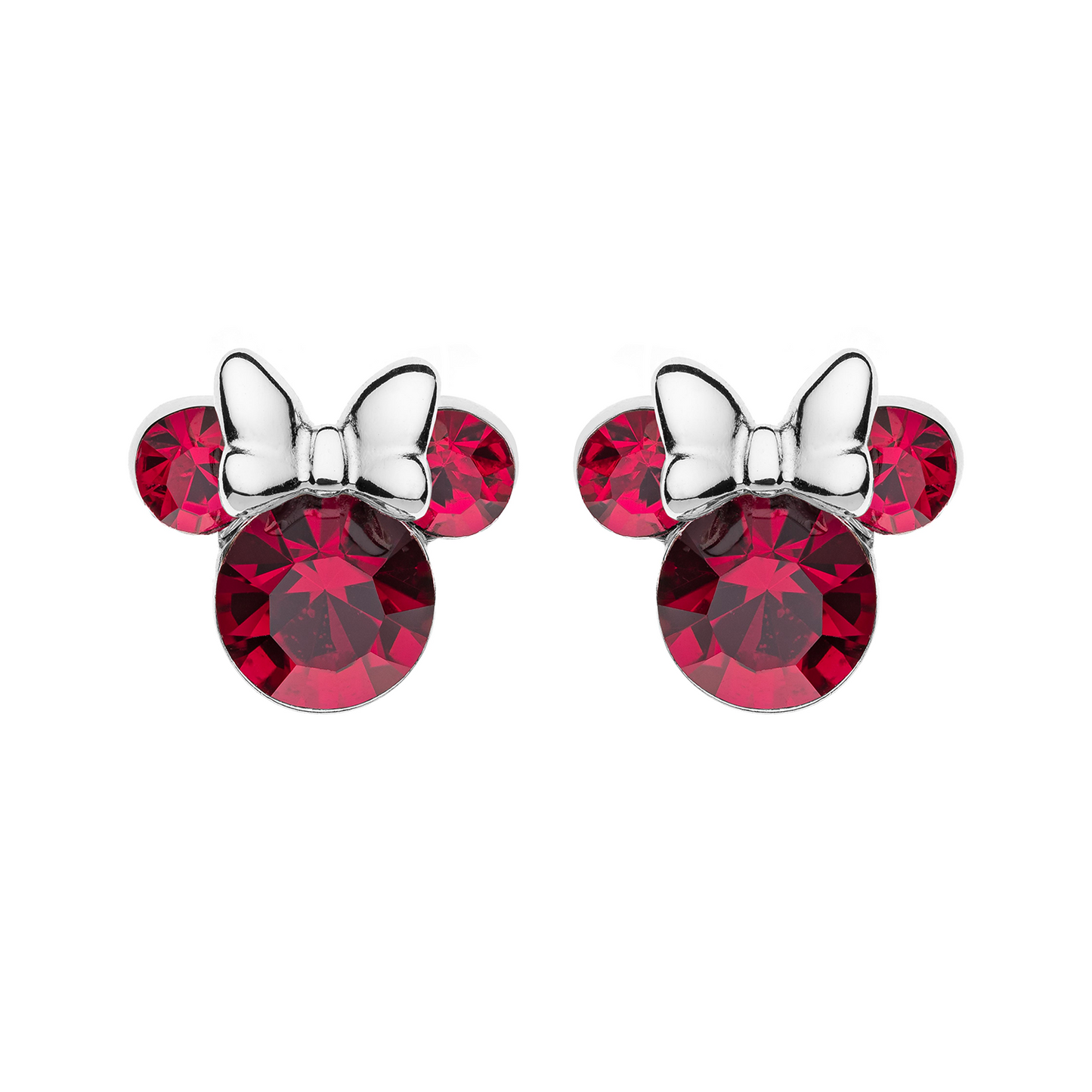 Sølv ørestikker Minnie Mouse i rød med hvid sløjfe.