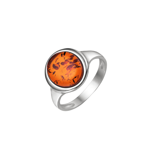 Sølv ring rhodineret oval med rav. Mål: 14 x 13 mm.