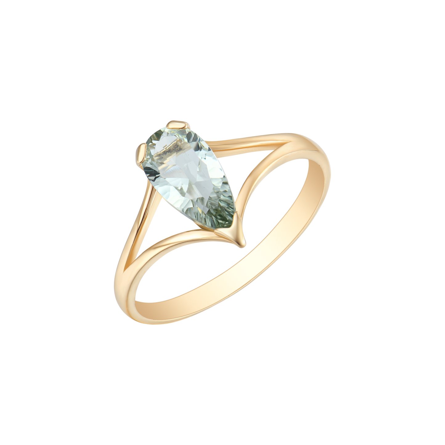 14 kt. guld ring med dråbeformet peridot.