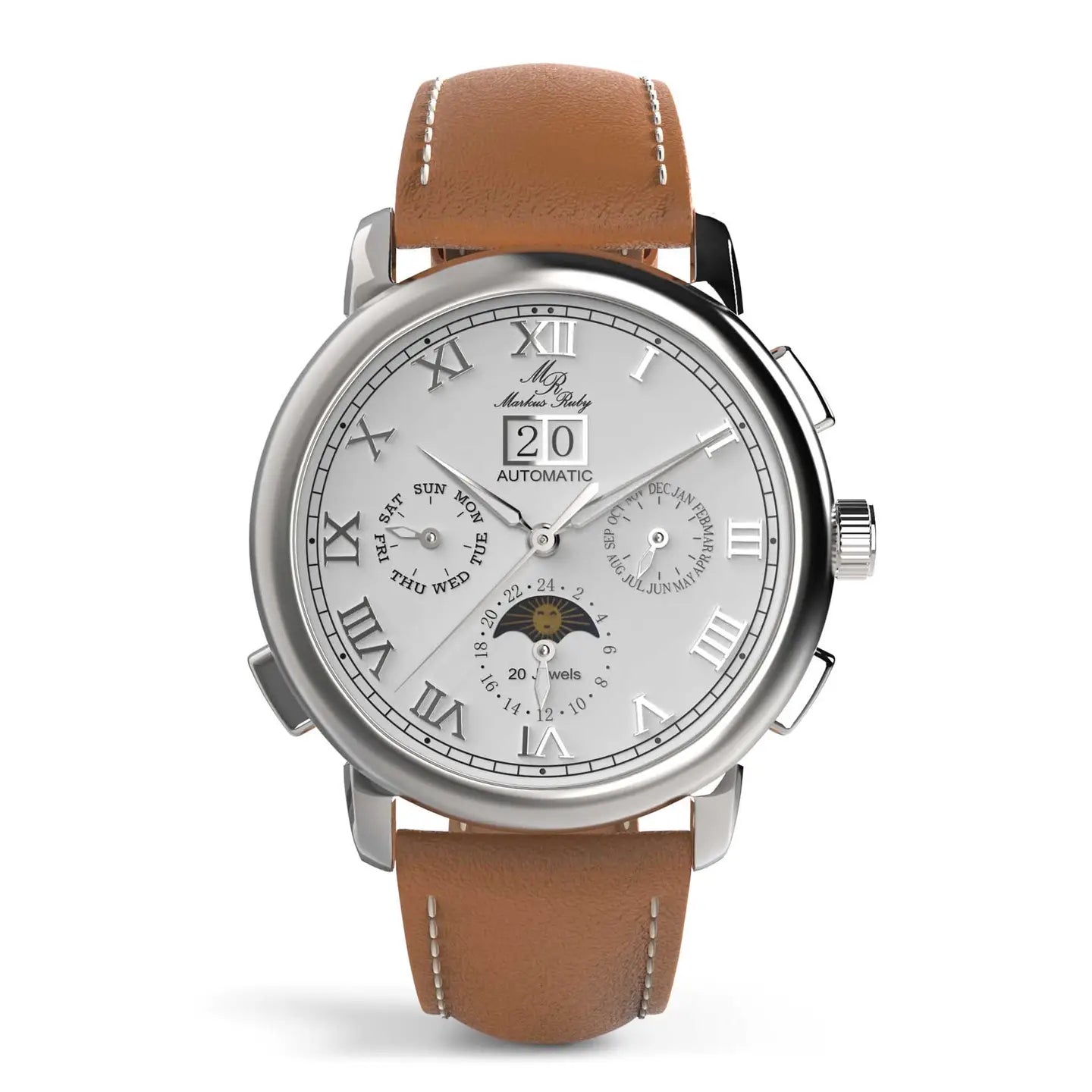 Marcus Ruby - Moonphase Automatisk med læderrem.