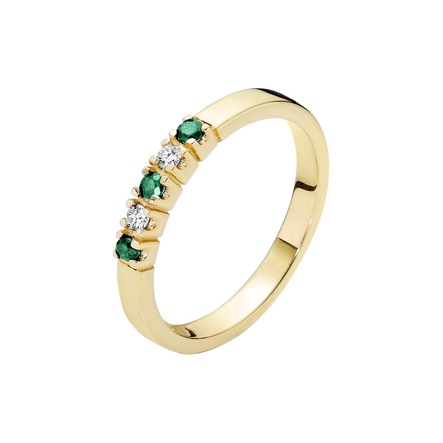 14 kt guldring med smaragd og diamanter 0,06ct W.SI