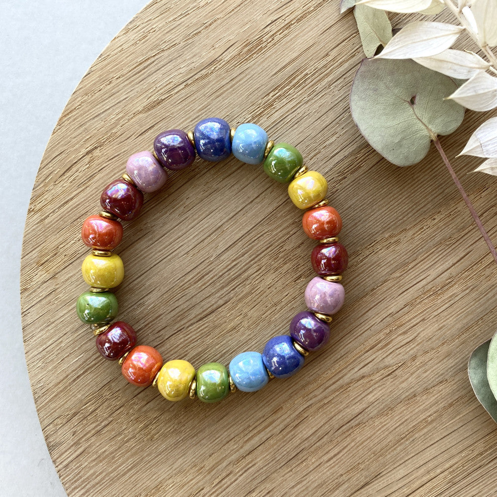 Perlearmbånd elastik - Regnbue