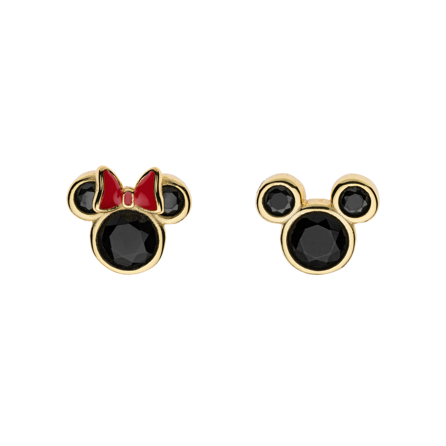 Sølv ørestikker Mickey og Minnie med syntetiske sort & rød sløjfe.