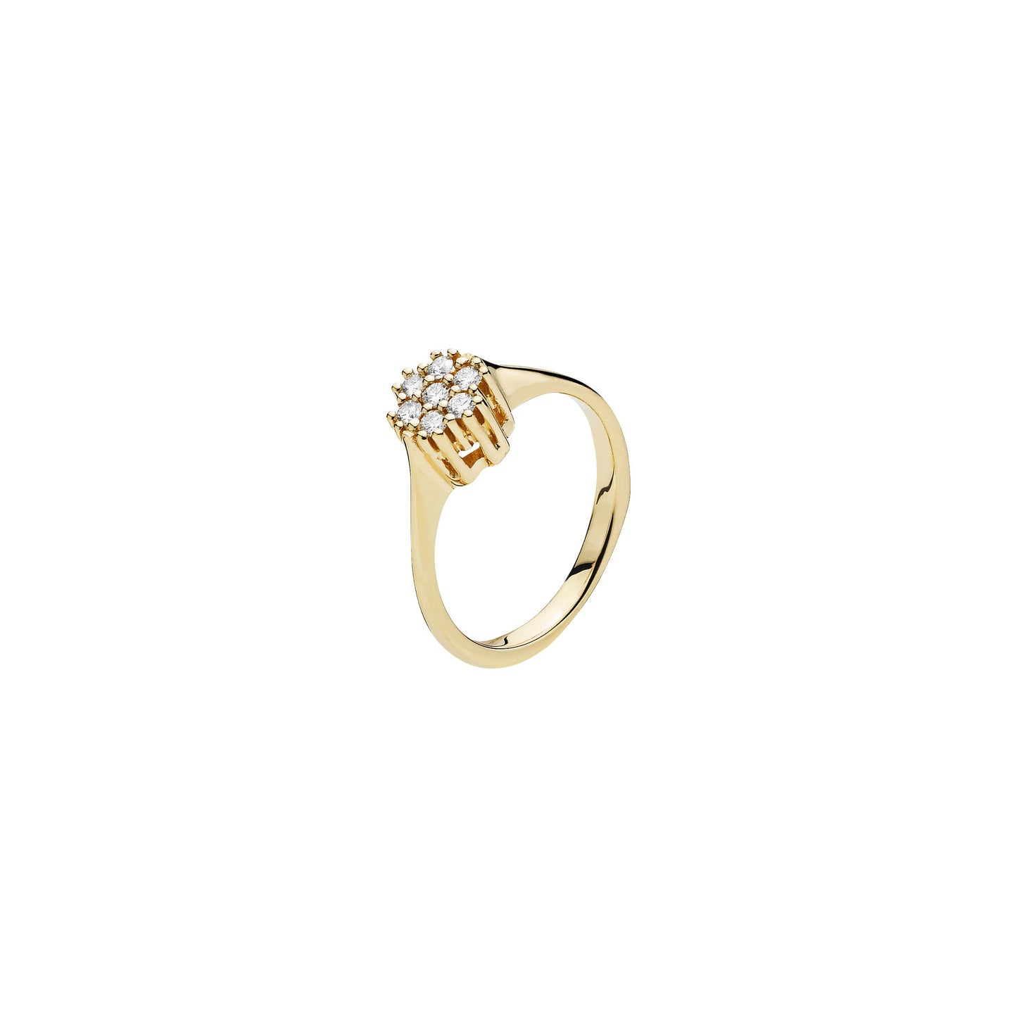 14 kt. guldring, roset med diamanter 7x0,03ct W.SI.