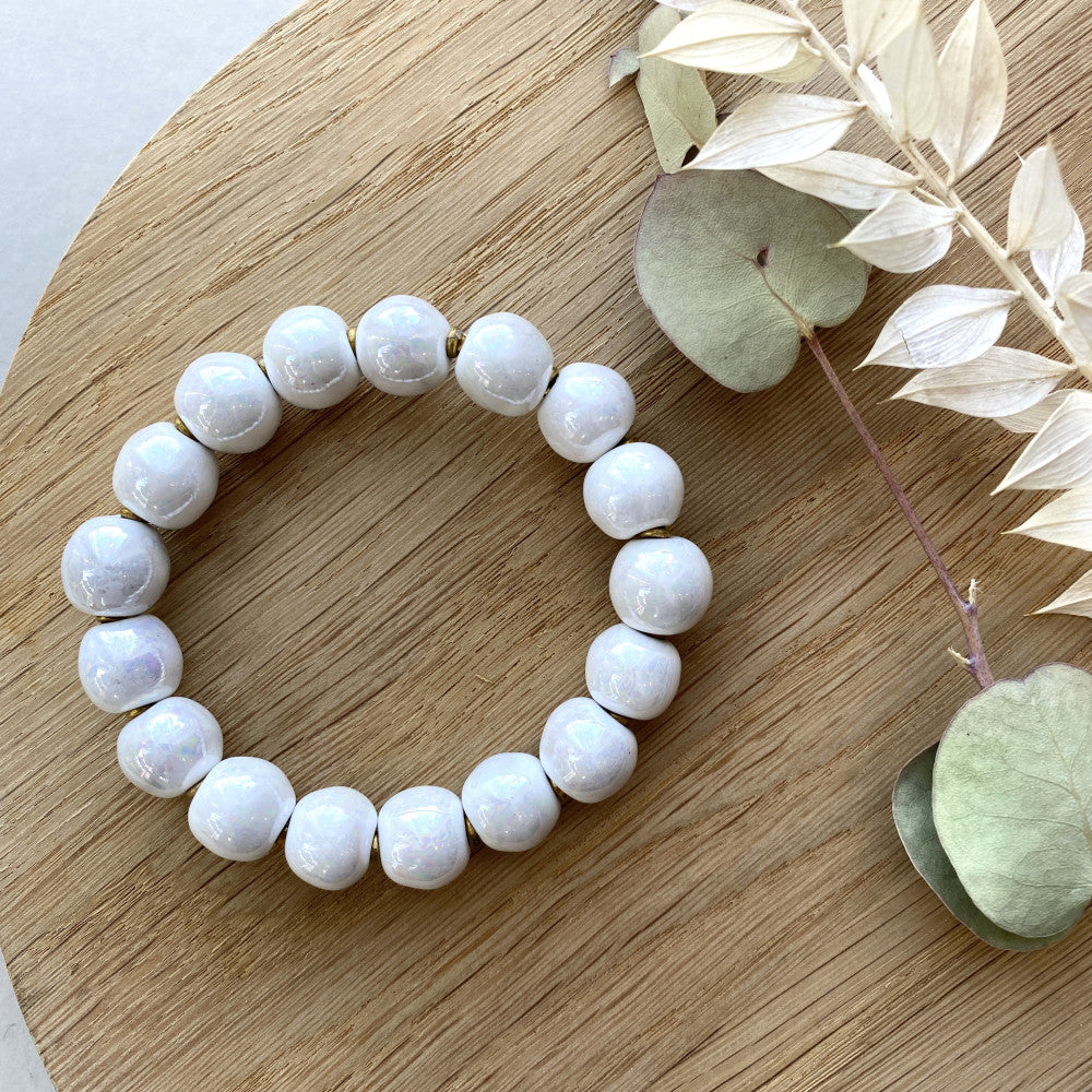 Perle armbånd elastik - White mop