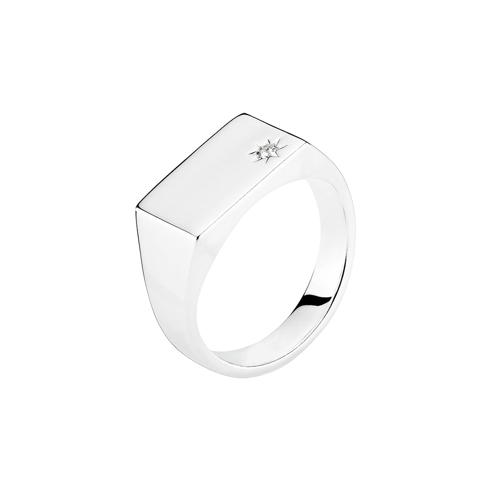 Sølvring, plade 14x10mm, med zirkonia
