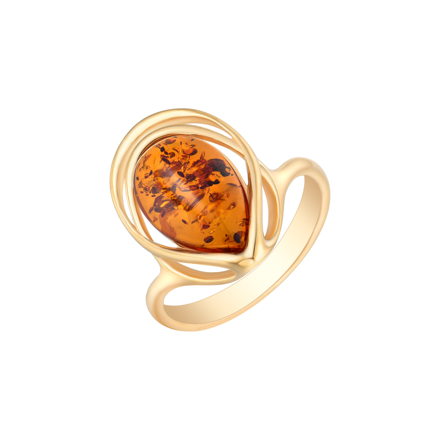 Sølvforgyldt ring dobbelt dråbe med oval rav.