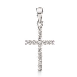 Sølv vedhæng rhodineret kors fyldt med smykkesten