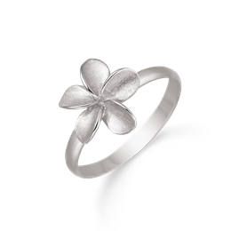 Sølv ring rhodineret blomst 5 matte blade med blanke sider.