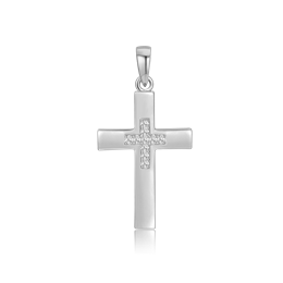 Sølv vedhæng rhodineret stor glat kors, isat sten