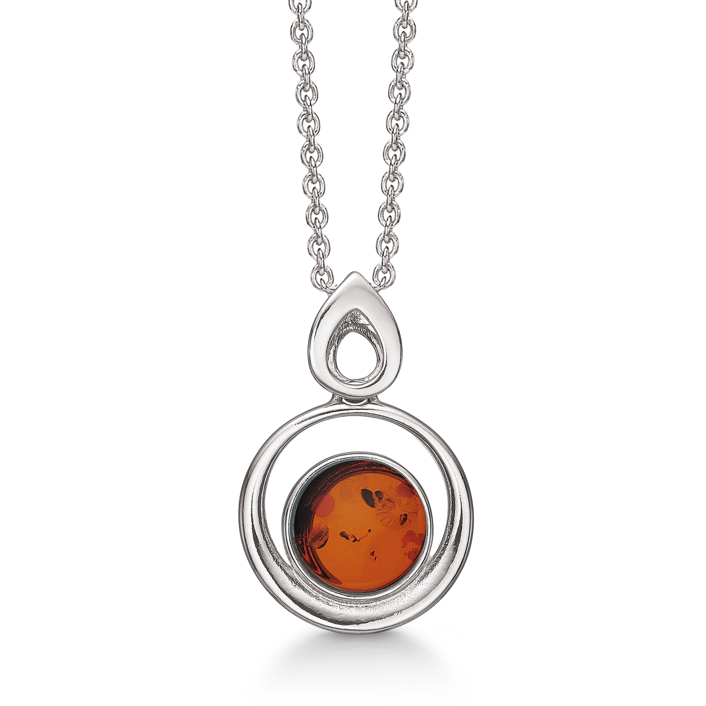 Sølv halskæde rhodineret rav i ring med ring omkring