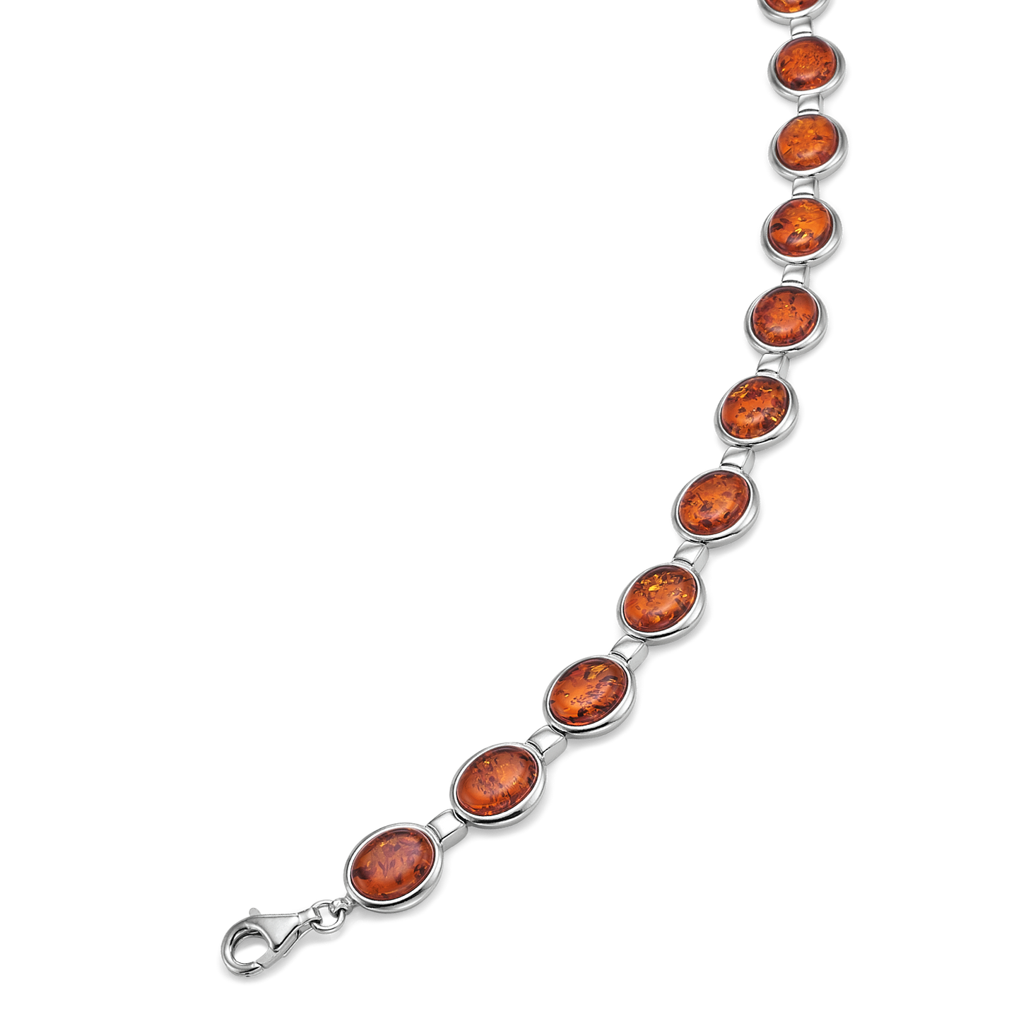 Sølv armbånd rhodineret oval med rav.