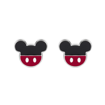 Sølv ørestikker Mickey med sort og rød.