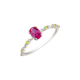 Sølv ring rhodineret oval med rubin/grøn sten